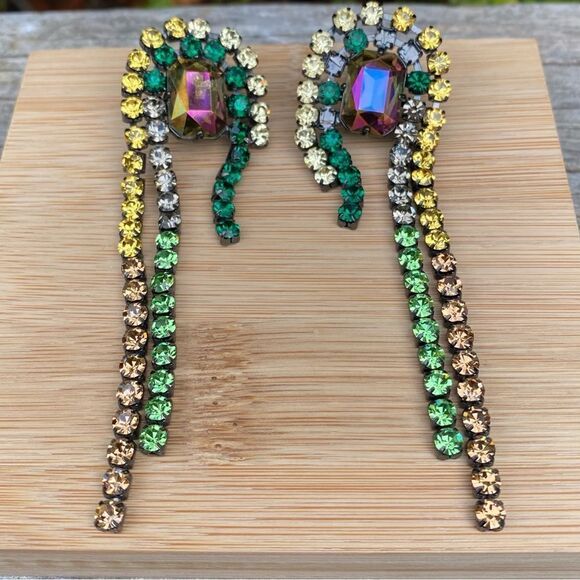 DEMARSON Divinia Multi-Color Waterfall Crystal Pierced Earrings Studs Designer - Picture 5 of 9